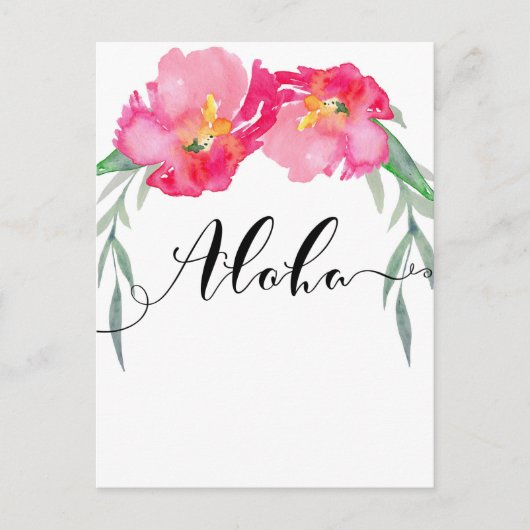 Carte Postale Faire-part Pink Tropical Leaf Floral Aloha Enregistrer la dat (Devant)