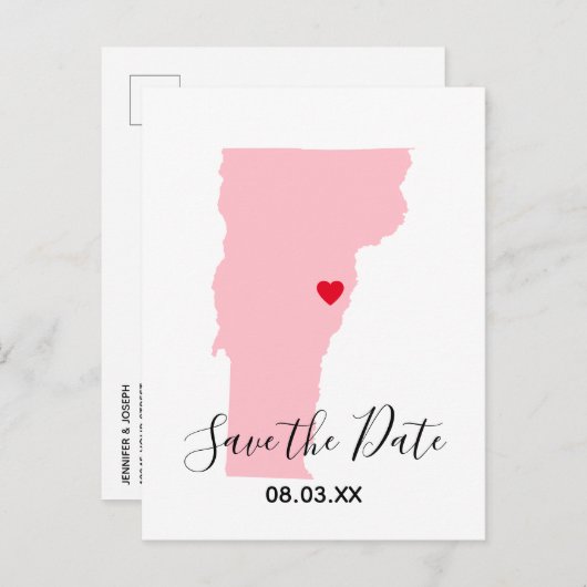 Carte Postale Faire-part Pink Vermont Red Heart Enregistrer la date (Devant / Derrière)