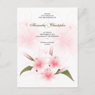 Carte Postale Faire-part Pink & White Lys Mariage Enregistrer La Date 2