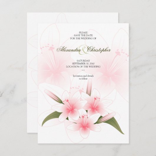Carte Postale Faire-part Pink & White Lys Mariage Enregistrer La Date 2 (Devant / Derrière)