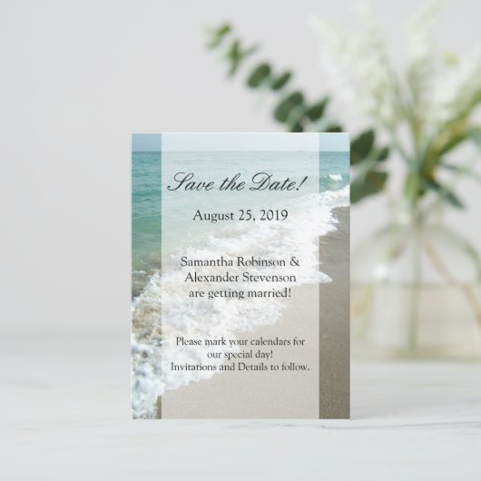 Carte Postale Faire-part Pittoresque Beach Destination Mariage Enregistrer  (Debout devant)