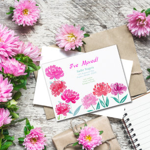 Carte Postale Faire-part Pivoines Aquarelle Nouvelle Adresse