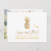 Carte Postale Faire-part PixDezines Aloha Ananas/Bleu/Enregistrer la date (Devant / Derrière)