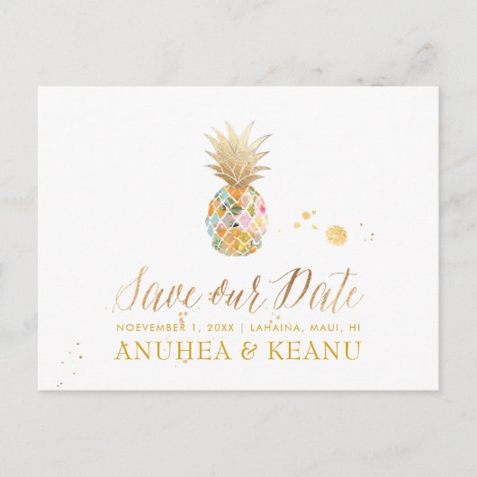 Carte Postale Faire-part PixDezines Aloha Ananas/Bleu/Enregistrer la date (Devant)