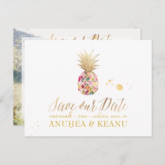 Carte Postale Faire-part PixDezines Aloha Ananas/Masala RougeEnregistrer la (Devant / Derrière)