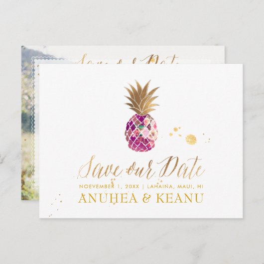 Carte Postale Faire-part PixDezines Aloha Ananas/Masala RougeEnregistrer la (Devant / Derrière)