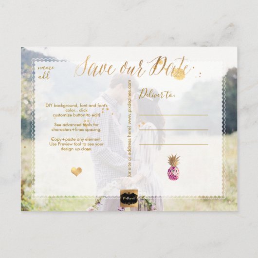 Carte Postale Faire-part PixDezines Aloha Ananas/Masala RougeEnregistrer la (Dos)