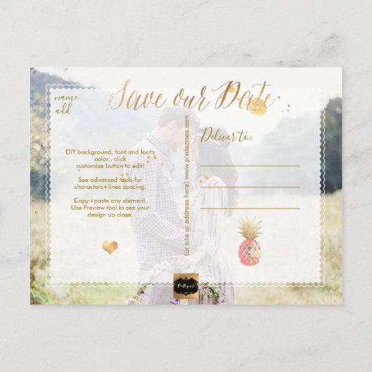 Carte Postale Faire-part PixDezines Aloha Ananas/Rose/Enregistrer la date (Dos)