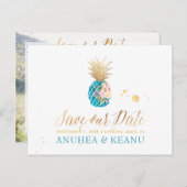 Carte Postale Faire-part PixDezines Aloha Ananas/Turquoise/Événement à veni (Devant / Derrière)