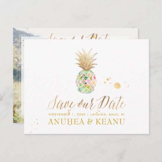 Carte Postale Faire-part PixDezines Aloha Pineapple/Mint/Save Date (Devant / Derrière)