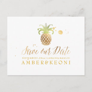 Carte Postale Faire-part PixDezines Ananas/Faux Gold/Enregistrer la date