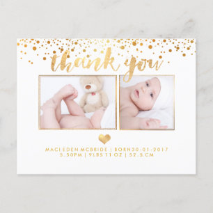 Carte Postale Faire-part PixDezines Baby shower Merci/Faux Gold