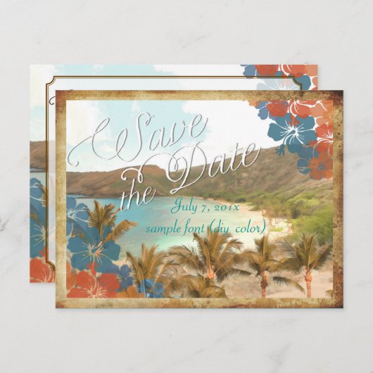 Carte Postale Faire-part PixDezines baie de Hanauma/enregistrer la date (Devant / Derrière)