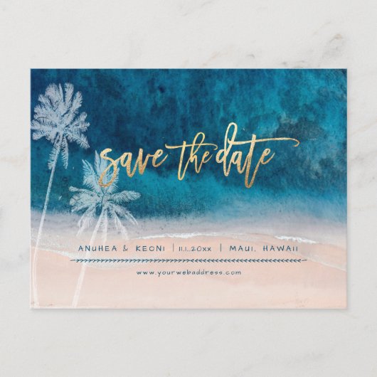 Carte Postale Faire-part PixDezines Beach Faux Or Moderne Brosse Script Ann (Devant)