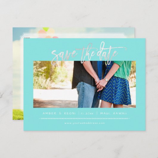 Carte Postale Faire-part PixDezines Blush Faux Platinum Moderne Brush Scrip (Devant / Derrière)