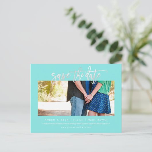 Carte Postale Faire-part PixDezines Blush Faux Platinum Moderne Brush Scrip (Debout devant)