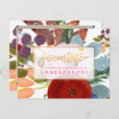 Carte Postale Faire-part PixDezines Boho Fleurs Aquarelle Enregistrer la da (Devant / Derrière)