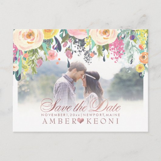 Carte Postale Faire-part PixDezines Boho Floral Enregistrer la date/FauxRos (Devant)