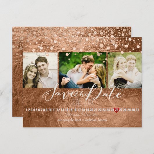 Carte Postale Faire-part PixDezines bronze/fausse feuille/photos enregistre (Devant / Derrière)