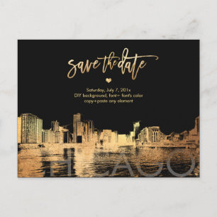 Carte Postale Faire-part PixDezines/Chicago Enregistrer la date/Faux Gold