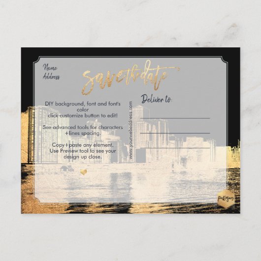 Carte Postale Faire-part PixDezines/Chicago Enregistrer la date/Faux Gold (Dos)