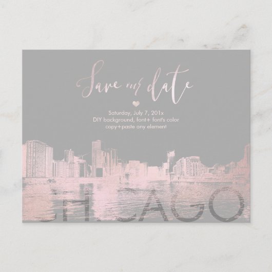 Carte Postale Faire-part PixDezines/Chicago Save the Date/Blush Rose (Devant)