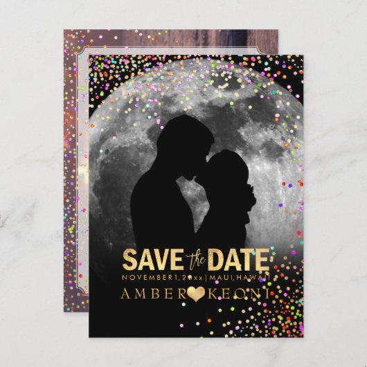 Carte Postale Faire-part PixDezines Confetti+Faux Gold Enregistrer la date (Devant / Derrière)