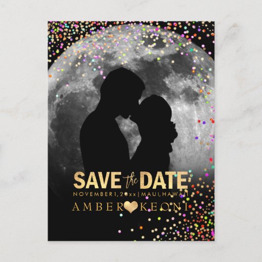 Carte Postale Faire-part PixDezines Confetti+Faux Gold Enregistrer la date (Devant)