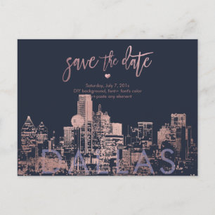 Carte Postale Faire-part PixDezines/Dallas Enregistrez la Date/Faux Or Rose