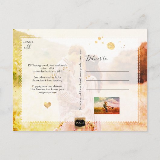 Carte Postale Faire-part PixDezines do-it-yourself Enregistrer la date | SC (Dos)