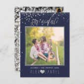 Carte Postale Faire-part PixDezines Économisez la date/Faux Confettis Argen (Devant / Derrière)