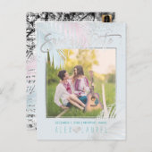 Carte Postale Faire-part PixDezines Économisez la date/Palmiers/Platine+Aqu (Devant / Derrière)