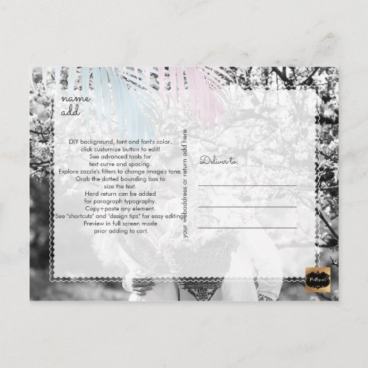 Carte Postale Faire-part PixDezines Économisez la date/Palmiers/Platine+Aqu (Dos)