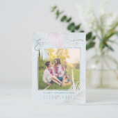 Carte Postale Faire-part PixDezines Économisez la date/Palmiers/Platine+Aqu (Debout devant)