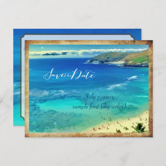 Carte Postale Faire-part PixDezines/enregistrer la date/baie de hanauma vin (Devant / Derrière)