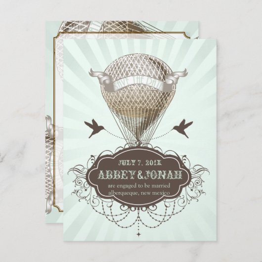 Carte Postale Faire-part PixDezines/enregistrer la date/ballon à air chaud  (Devant / Derrière)