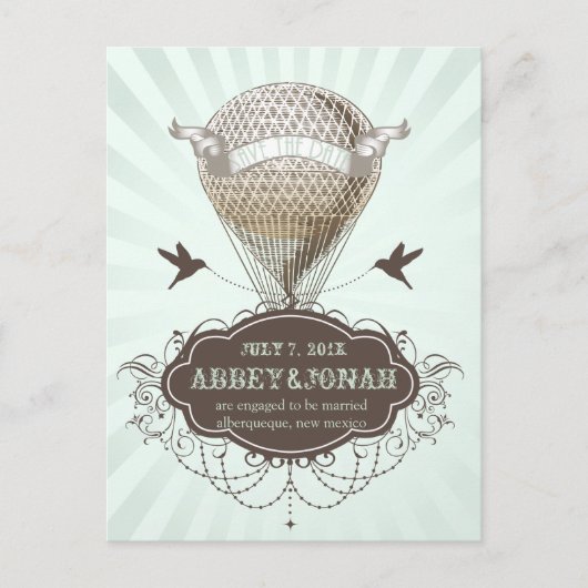 Carte Postale Faire-part PixDezines/enregistrer la date/ballon à air chaud (Devant)