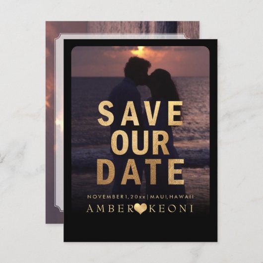 Carte Postale Faire-part PixDezines Enregistrer la date/Faux Gold (Devant / Derrière)