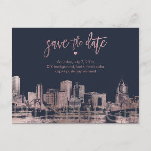 Carte Postale Faire-part PixDezines/Enregistrer la date/Faux or/Paysage urb