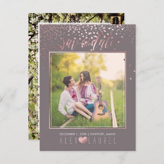 Carte Postale Faire-part PixDezines Enregistrer la date/Faux Rose Gold Conf (Devant / Derrière)