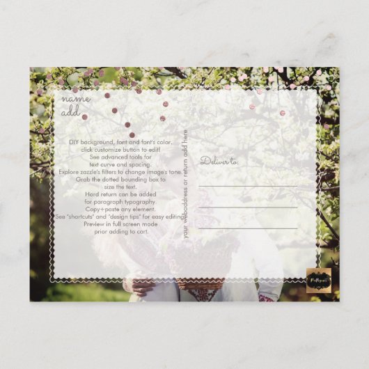 Carte Postale Faire-part PixDezines Enregistrer la date/Faux Rose Gold Conf (Dos)