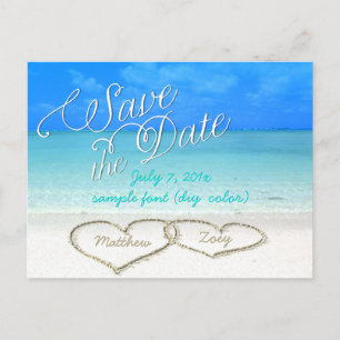 Carte Postale Faire-part PixDezines/enregistrer la date/les coeurs/le sable