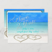 Carte Postale Faire-part PixDezines/enregistrer la date/les coeurs/le sable (Devant / Derrière)