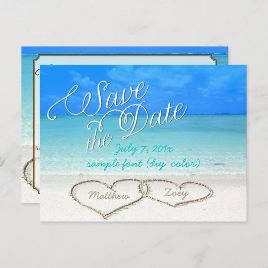Carte Postale Faire-part PixDezines/enregistrer la date/les coeurs/le sable (Devant / Derrière)