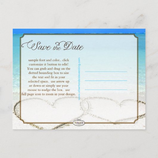 Carte Postale Faire-part PixDezines/enregistrer la date/les coeurs/le sable (Dos)