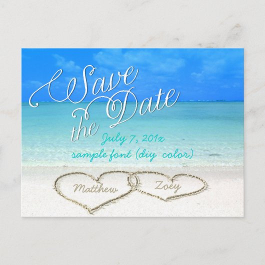 Carte Postale Faire-part PixDezines/enregistrer la date/les coeurs/le sable (Devant)