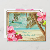 Carte Postale Faire-part PixDezines/enregistrer la date/plage tropicale vin (Devant / Derrière)