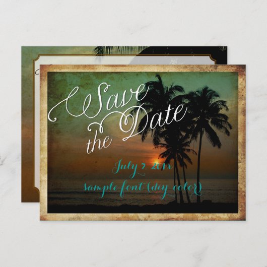 Carte Postale Faire-part PixDezines/enregistrer la date/plage tropicale vin (Devant / Derrière)