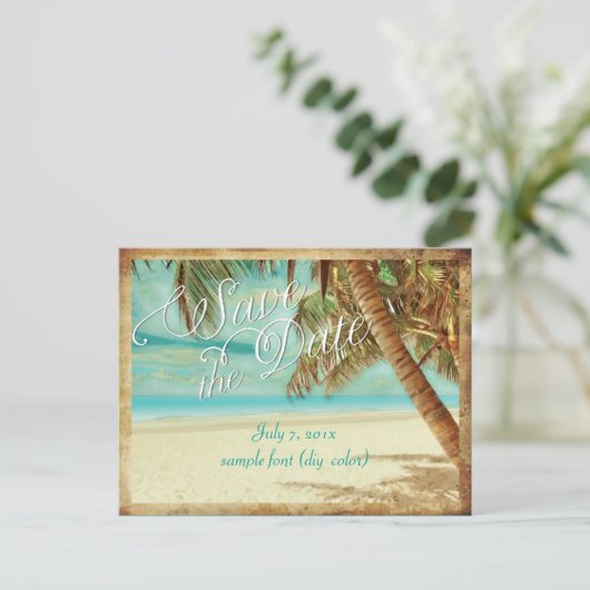 Carte Postale Faire-part PixDezines/enregistrer la date/plage tropicale vin (Debout devant)