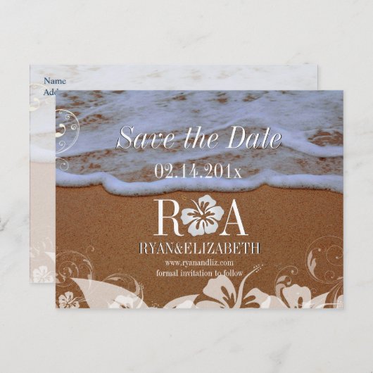 Carte Postale Faire-part PixDezines enregistrer la date plage+vagues (Devant / Derrière)